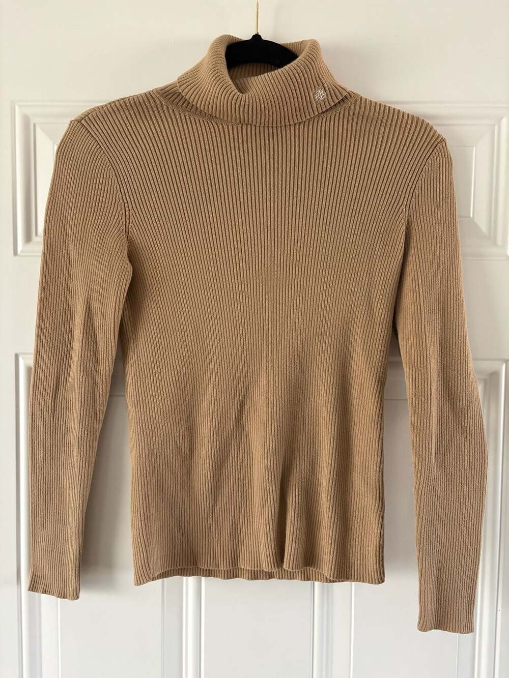 Lauren Ralph Lauren Tan Ribbed Cotton Turtleneck Sweater Size S